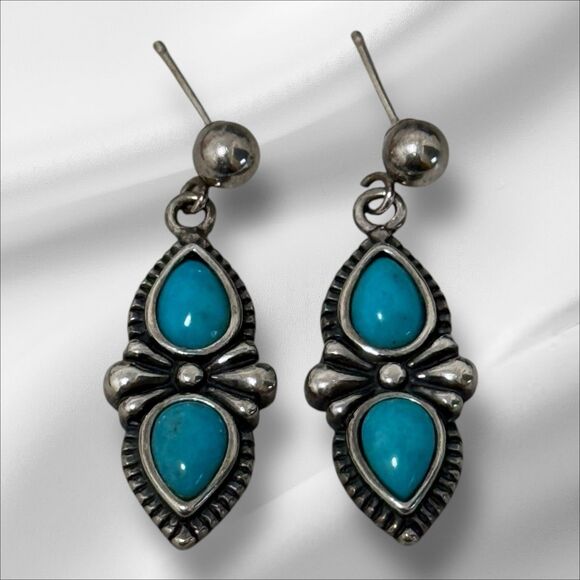 Carolyn Pollack Double Sleeping Beauty Sterling Earrings - Picture 1 of 5